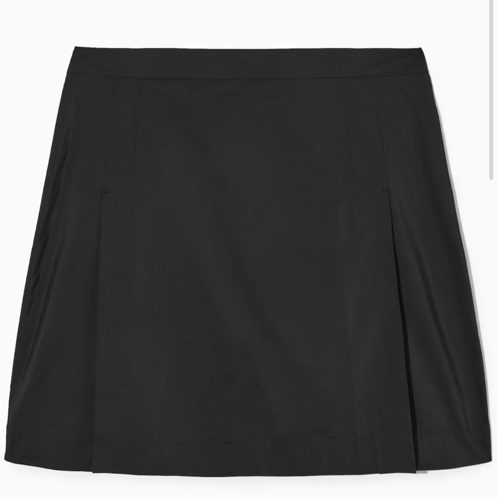 COS Black Shell Panel Aline Mini Skirt Size Medium Black Lyocell Pleat NWT NEW